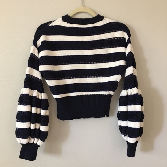 COPY - SELF PORTRAIT Balloon Sleeve Striped Sweater Blue/Cream S - Picture 5 of 7